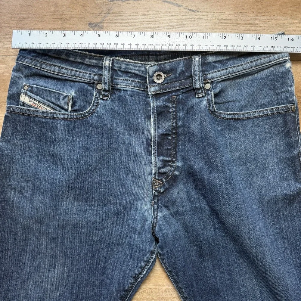 Diesel Buster Jeans Men 31x28 Blue Slim Tapered Stretch Dark Wash 0607A (Hemmed)